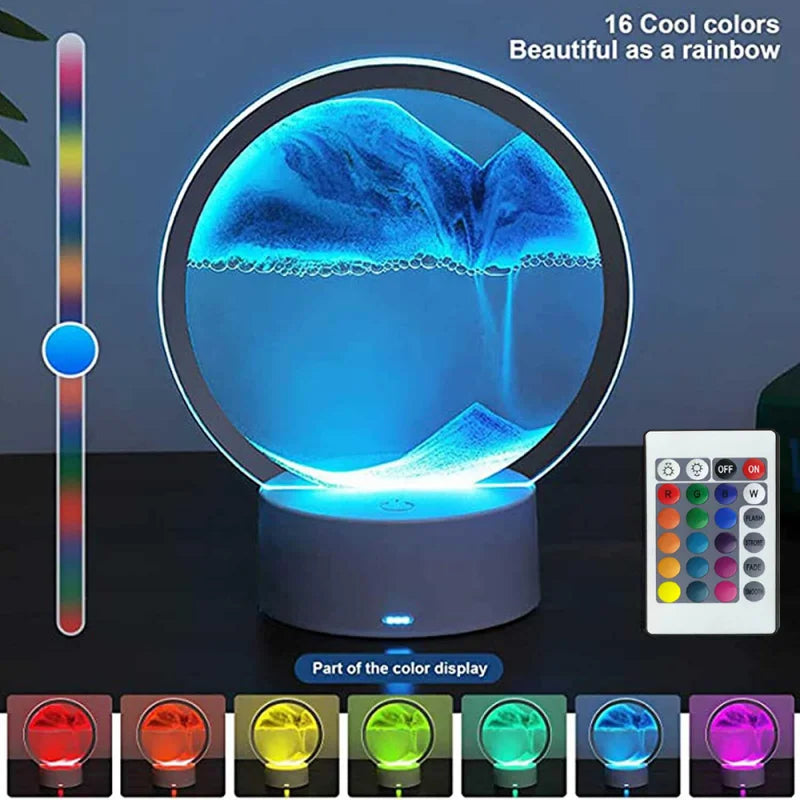 LED RGB Sandscape Lamp 3D Moving Sand Art Frame Night Light with 16 Colors Hourglass Light 3D Deep Sea Display with Remote