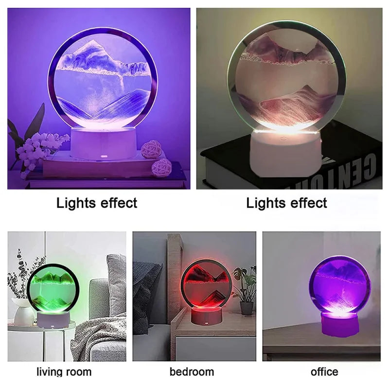 LED RGB Sandscape Lamp 3D Moving Sand Art Frame Night Light with 16 Colors Hourglass Light 3D Deep Sea Display with Remote