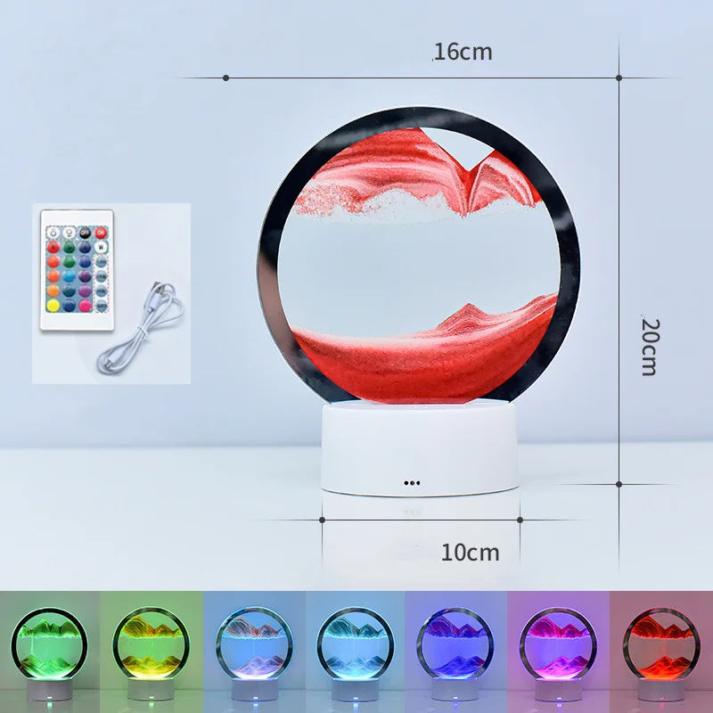 LED RGB Sandscape Lamp 3D Moving Sand Art Frame Night Light with 16 Colors Hourglass Light 3D Deep Sea Display with Remote