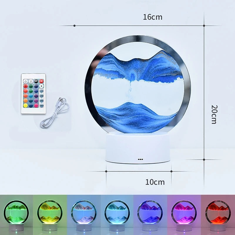 LED RGB Sandscape Lamp 3D Moving Sand Art Frame Night Light with 16 Colors Hourglass Light 3D Deep Sea Display with Remote